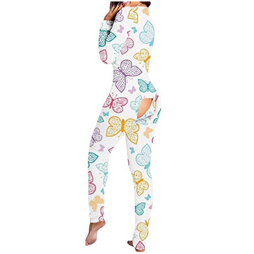 Pyjama sexy femme manches longues combinaison imprimé papillon body col V profond M