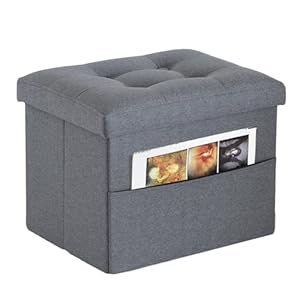 ALASDO Ottoman Storage Ottoman Footrest with Side Pocket Folding Ottoman with Srorage Small Ottoman for Living Room Study Bedroom Grey L17W13H13inches