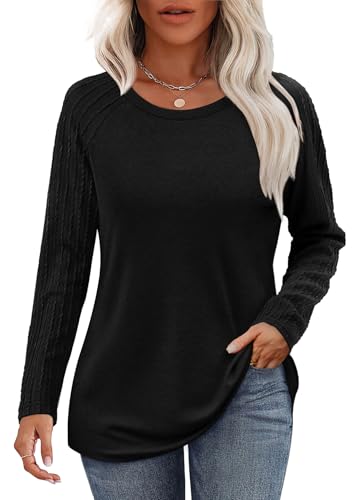 Image of OFEEFAN Long Sleeve Shirts for Womens Fall Fashion 2026 Crewneck Oversized Sweatshirt Tunic Tops to Wear with Leggings