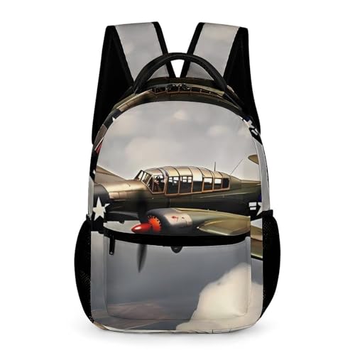 World War 2 Aircraft Airplane Backpack for Travel, Ultra Durable Small Bookbag Lightweight Daypack for Women Men