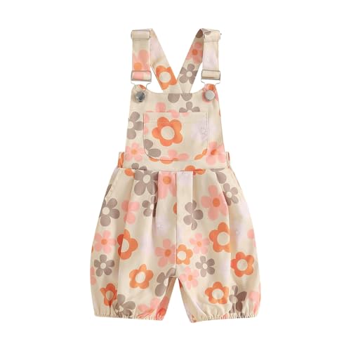 BILIKEYU Toddler Little Girls Jumpsuits Flowers Prints Adjustable Straps Baggy Wide Leg Summer Romper Pants