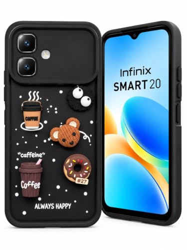Image of Bintage Back Cover Compatible for Infinix X6840 / SMART 20 4G | Cute Fun Ball | 3D Taddy Smiley Coffee | Milk Case | Full Body Protection - Black