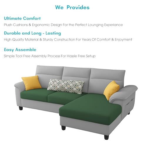 Image of Casaliving Seams RHS 4 Seater L Shape Sofa for Living Room (Green Grey Fabric) Premium Fabric Sofa