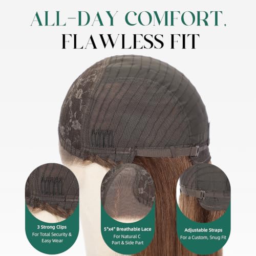 Image of 5x5 Lace Front Wigs for women,Human Hair Blonde Straight Glueless with Free Part & Pre Plucked Natural Hairline 16 Inch(Brown)