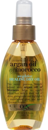 OGX Renewing + Argan Oil of Morocco Weightless Healing Dry Oil Spray, Lightweight Hair Oil Mist for Split Ends, Frizzy Hair and Flyaways, Paraben-Free, Sulfated-Surfactants Free, 4 Fl Oz (Pack of 2)