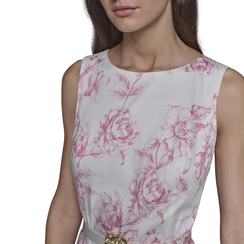 Image of Karl Lagerfeld Women's Sleeveless Boat Neck Drop Waist Belted Midi Dress
