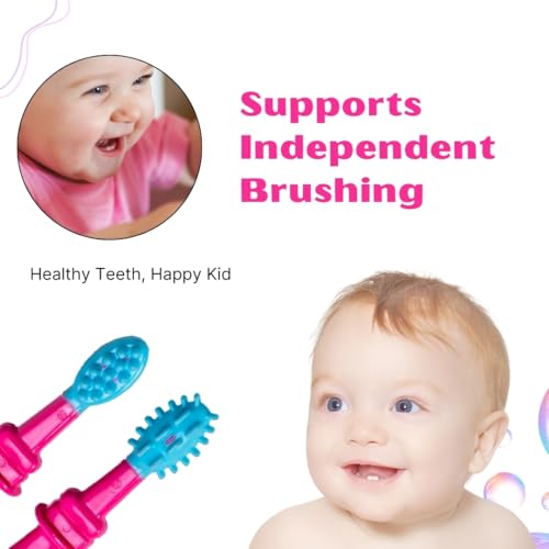 Image of Adore Toothsie Baby Toothbrush |Oral Kit with Soft Chewable Bristle Beginner Brushing | Silicone Toothbrush for Toddler Kids (2Pcs) (Pink, Standerd)