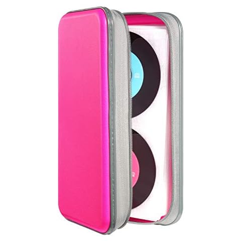 UENTIP CD Tasche 96 Kapazitäten, tragbare DVD-Hülle aus Hartplastik, CD-Organizer, Brieftasche, schützende DVD-Aufbewahrung (96, Pink96) Cover