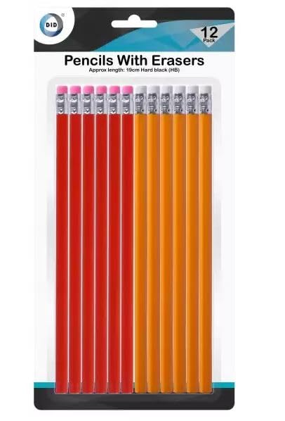 12 crayons avec gommes HB en bois pour dessin et écriture