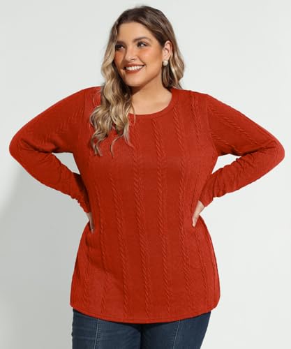 Image of CARCOS Womens Plus Size Tops Basic Fall Cable Knit Sweaters Long Sleeve Shirts Crewneck Lightweight Tunic Tops XL-5XL