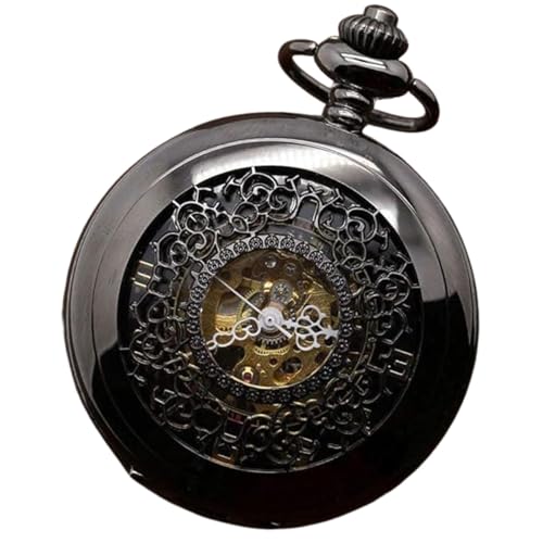 Image of TruClothing Mechanical Skeleton Half Hunter Antique Brass Vintage Pocket Watch with Chain - Black One Size