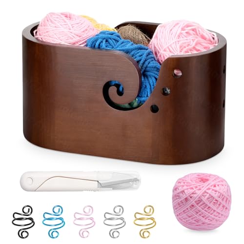 Image of Large Wooden Yarn Bowl, Yarn Bowls for Crocheting, Crochet Tension Rings, Handmade Wood Knitting Yarn Holder Storage Bowl for Crocheting and Knitting Lovers Mothers Day Present
