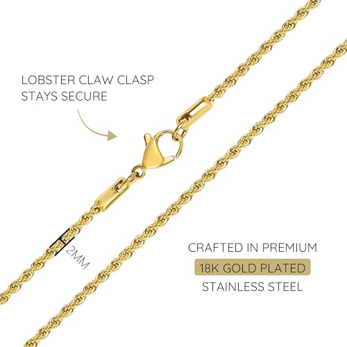 Collar de cadena de cuerda de oro de 18k KISPER de 4mm y acero inoxidable para hombre 3