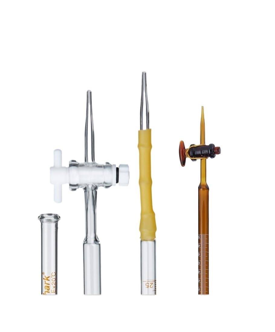 Bureta de Vidrio Borosilicato Clase A - 10ml a 100ml Graduada para Titulación de Laboratorio, Llave de Vidrio de Precisión, Resistente a Ácidos y Álcalis(Transparent PTFE 50ml)
