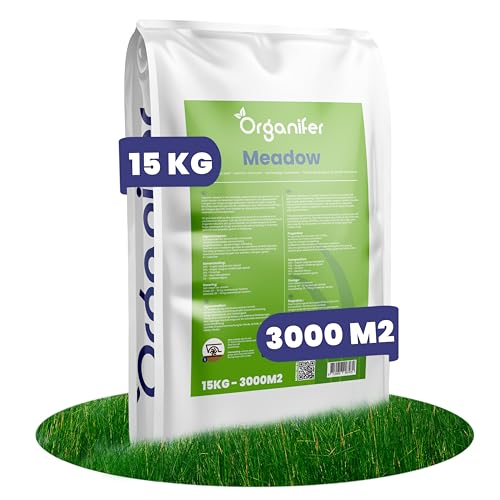 Semence Gazon - 15 Kg - 3000 M2 - Semences Prairie Pour Animaux - Graines Herbe Prairie À Semer Pour Chevaux, Bovins Et Herbivores - Gazon Prairie Durable - Organifer