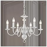 French Country 6-Light Modern Farmhouse Chandelier for Dining Room and Bedroom - White Metal Candle Style for Kitchen