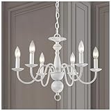 French Country Chandelier 6-Light Modern Farmhouse Chandelier for Dining Room Rustic Chandelier for Bedroom White Metal Chandelier Candle Style for Kitchen