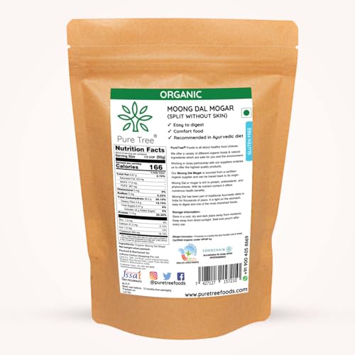 Image of Pure Tree Certified Organic Moong Split without Skin | 1.8 Kg / 1800 g | Dhuli Yellow Moong Dal Dhuli Plant Based High Protein