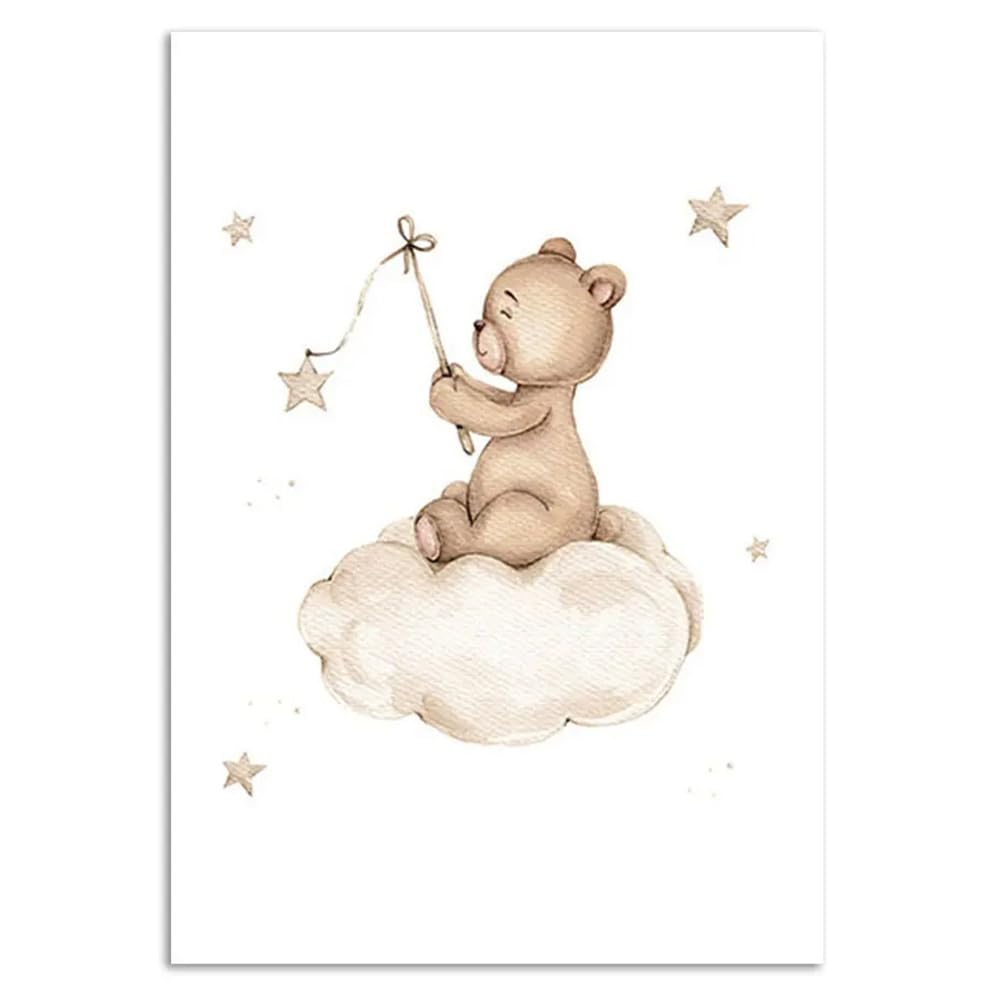 Generico 3 Stampe Personalizzate Nomi Bimbo Orso Nuvola Stelle Luna Marroni Beige 30x 40 cm Quadro Cameretta Ragazzo Decorativi da Parete Bambini Poster Camera Ragazza Regalo Tela senza Cornice