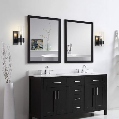 Image of WUZUPS Set of 2 1-Light Bathroom Wall Light Fixture Over Mirror Flat Class Shade Morden Vanity Scones for Bathroom Bedroom Living Room, E12 Base, Black