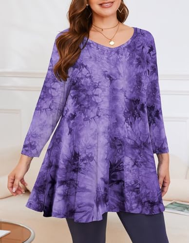 Image of LARACE Tunics 3 /4 Sleeve Plus Size Tops for Women V Neck Loose Fit Flowy Clothing for Leggings