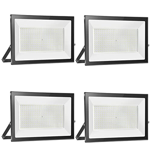 4 Pezzi 300W Faretto LED da Esterno 30000LM Super Luminosa Bianco Freddo 6000K Fari LED Lampada, Impermeabile IP65 Proiettore Faro, Luce di Sicurezza per Giardino Corridoio Piazza Cortile Garage