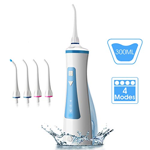 Cordless Water Flosser Teeth Cleaner, Professional Oral Irrigator 300ML Portable Rechargeable with 4