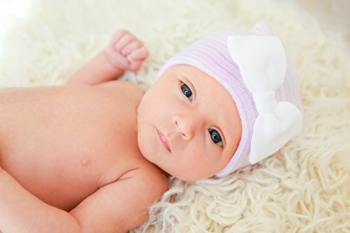 Nurses Choice Newborn Baby Girls' Bow Cap Set (Includes 2 Fitted Hats with Bows) Pink3