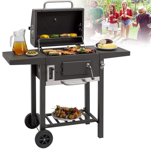 Wasd3Pods Parrilla De Carbón Portátil, Mesas Laterales Plegables, Parrilla para Fiestas En Casa, área De Barbacoa De 43 X 32 Cm, Ahumador para Terraza, Patio, Cocina Y Jardín.