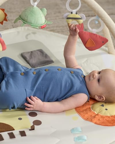 Image of Skip Hop Baby Play Gym 3-in-1 Sensory Tummy Time Activity Mat with 17+ Skill-Building Developmental Activities, 14 Animals & Shapes, 5 Hanging Toys and Crocodile Mirror, Geometric Wonders, Age 0-2y