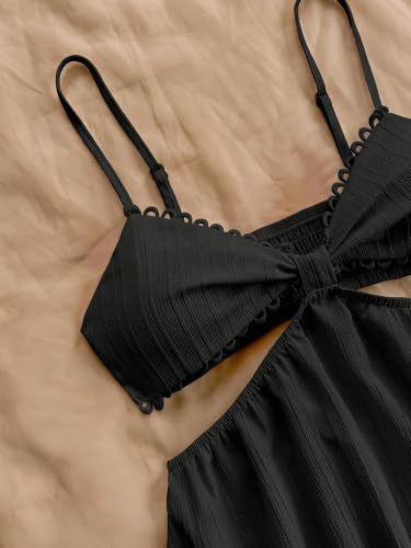 Image of OYOANGLE Women's Cut Out Smocked Sundress Backless Ruffle A Line Cami Dress | Country Concert Dress, Sun Dress, Sunmer Dresses, Ceach Dress, Flowy Mini Dress, Cutout Sundress