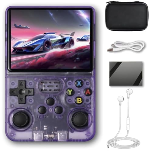 Image of EWDGOES R36S Handheld Game Console 3.5 inch Preinstalled Emulator System Transparent Purple 32GB+64GB