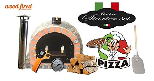 Pro Deluxe Stone Wood Fired Pizza Oven Starter Kit, Orange Arch, Black Window Door, 90cm x 90cm