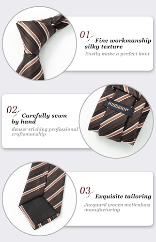Image of HISDERN Stripe Tie Mens Ties with Pocket Square Set Classic 3.4'' Silk Formal Necktie Handkerchief for Business Wedding