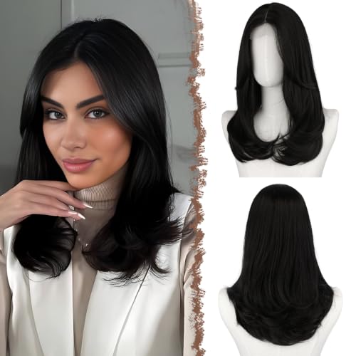 FESHFEN Wigs with Bangs for Women, Long Synthetic Layered Straight Hair Wig for Daily Party Use 18 inch
