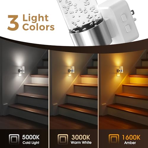 Image of L LOHAS LED Night Lights Plug into Wall 2 Pack, Dimmable Night Light with Dusk-to-Dawn Sensor, Soft White /Cool White /Amber 3 Color Light, Adjustable Brightness, Rotatable Plug, Bubble Nightlight