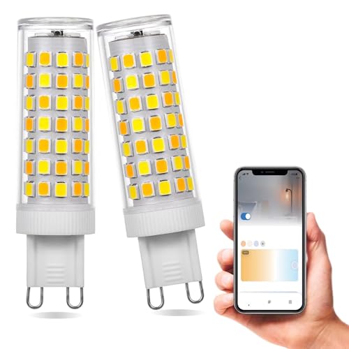 AEPOYU Lampadine LED G9 Dimmerabile, 2 Pezzi 7W G9 Lampadina Intelligenti Wi-Fi 2700K-6200K, Angolo di visione 360°, AC220-240V 350-500LM Senza Sfarfallio Equivalente 50W Alogena