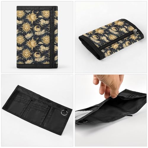 Gold Sun And Moon Pattern Print Wallet for Men, 8 Credit Card Holder Slim Minimalist Front Pocket Small Mens Bifold Wallets4