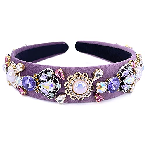 QTMY Fashion Crystal Rhinestone Pearls Headbands Hair Accessories Head Band Headwear for Women,Purple