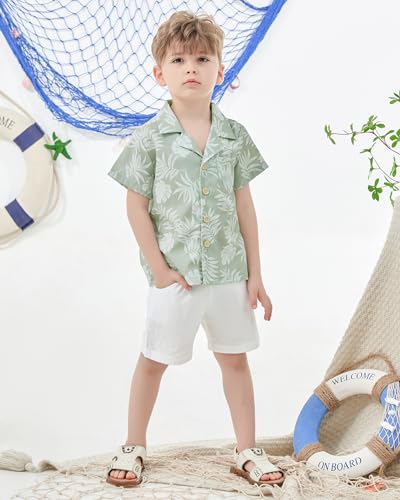 YALLET Toddler Boy Clothes Summer Outfits Short Sleeve Button Down Shirt+Shorts Baby Boy Beach Casual Clothe 1-10 Years2