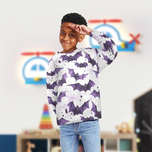 JUNZAN Halloween Purple Bats Kids Boys Sweatshirt Hoodie Fleece Hoodie for Boys Camping 4T4