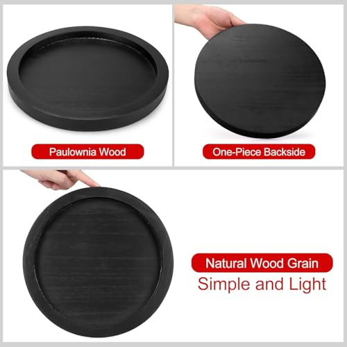 Image of WOOYNEX Round Decorative Tray Serving Trays for Food and Drinks Rustic Wooden Coffee Table Trays Home Decor Farmhouse Centerpiece One Set of Ottoman Kitchen countertops (Black)