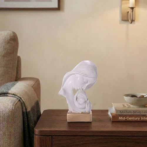 Image of Kuber Industries 4x6 Inch Mother Child Sculpture for House Warming Gift | Resin Mom & Baby Love Idol /Showpiece for Home DecorLiving Room /Desk | White & Golden