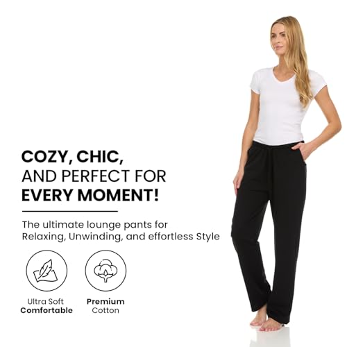 Essential Elements 3 Pack: Womens Cotton Jersey Pants - 100% Cotton Lounge Athletic Casual Sleep Casual Pajama PJ Pants3