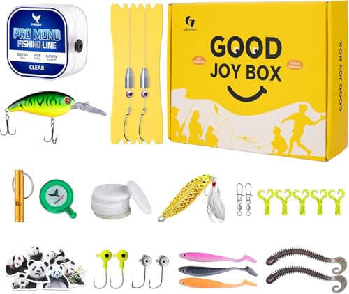 Image of Good Joy Gift Box Fishing Kit for Kids /Beginners Age 8-14 | Ready-to-Fish Gift Box with Fishing Lures, Line, Safety Whistle & Outdoor Adventure Accessories for Pond Lake Fishing