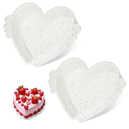 AOTASO Moldes de silicona con forma de corazón de 8 pulgadas para el día de San Valentín con marco reforzado de metal, moldes de silicona antiadherentes para hornear, juego de 2 (crema)