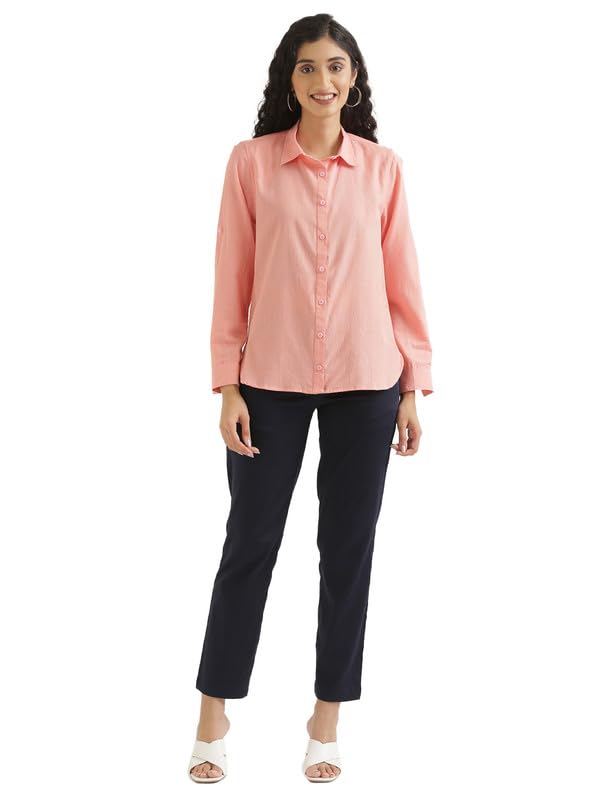 Image of SAADAA Airy Linen Shirt | Solid Regular Fit Casual Shirts Stylish for Women