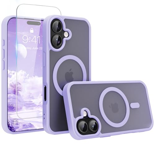 Image of Magnetic for iPhone 17 Phone Case, [Compatible with MagSafe], Screen Protector X1, [Military Grade Drop Protection],Matte Finish,Slim,Shockproof,Protective (Light Purple, 17)
