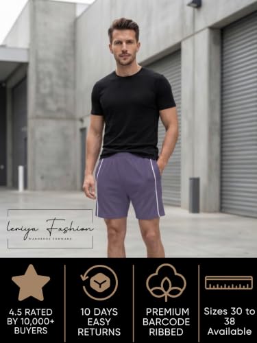 Image of Leriya Fashion Men's Ribbed Shorts | Stylish Summer Bottoms | Trendy Streetwear Half Pant | Elastic Waist Printed Summer Outfit | Relaxed Fit Casual Short's with Pockets | Gym Boxer Shorts for Men