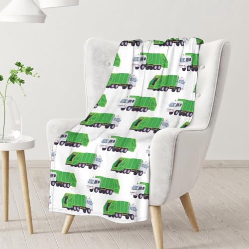 Mercuryelf Garbage Truck Blanket Gift - 30x40 Inches Modern Throw Blankets for Kids - White Soft, Fuzzy & Warm Throws for Lap, Crib